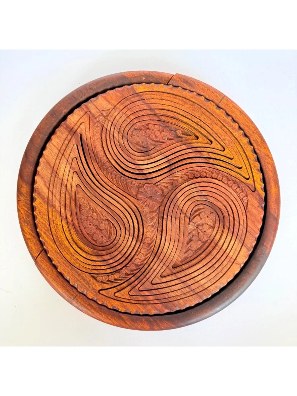 Whimsical Cottagecore Wooden Paisley Collapsible Trivet Fruit & Nut Basket Bowl